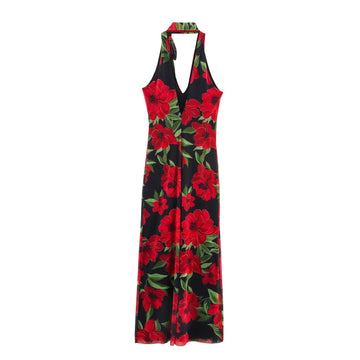 Violeta | Vestido Largo de Tul Estampado con Escote en V y Tirantes