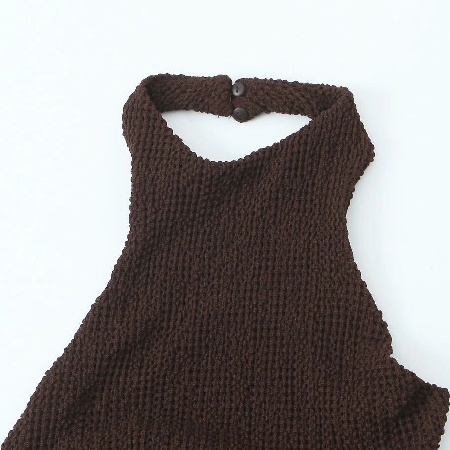 Alma | Vestido Midi Halter con Espalda Descubierta y Textura Calada
