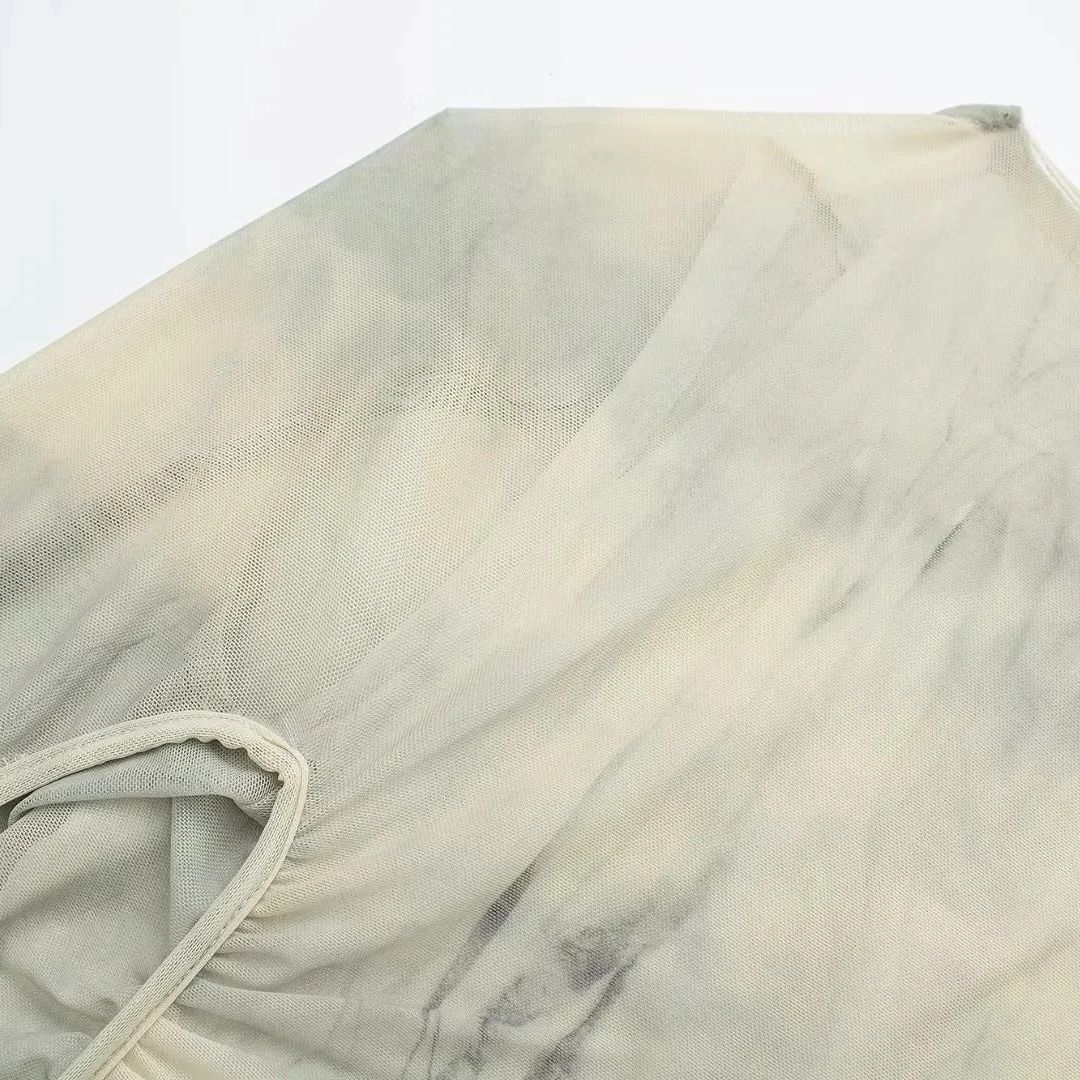 Aura | Vestido Midi Asimétrico de Tul Estampado con Manga Única