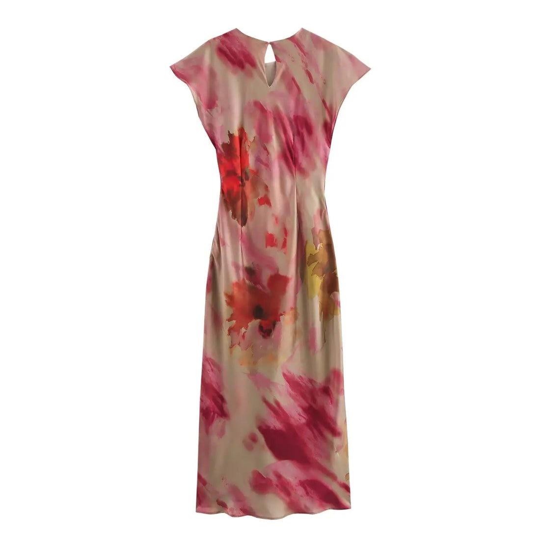 Amaya | Vestido Midi Estampado con Cintura Ajustada y Nudo Decorativo