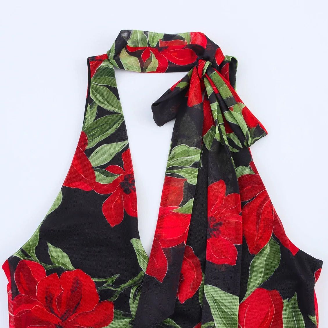Violeta | Vestido Largo de Tul Estampado con Escote en V y Tirantes