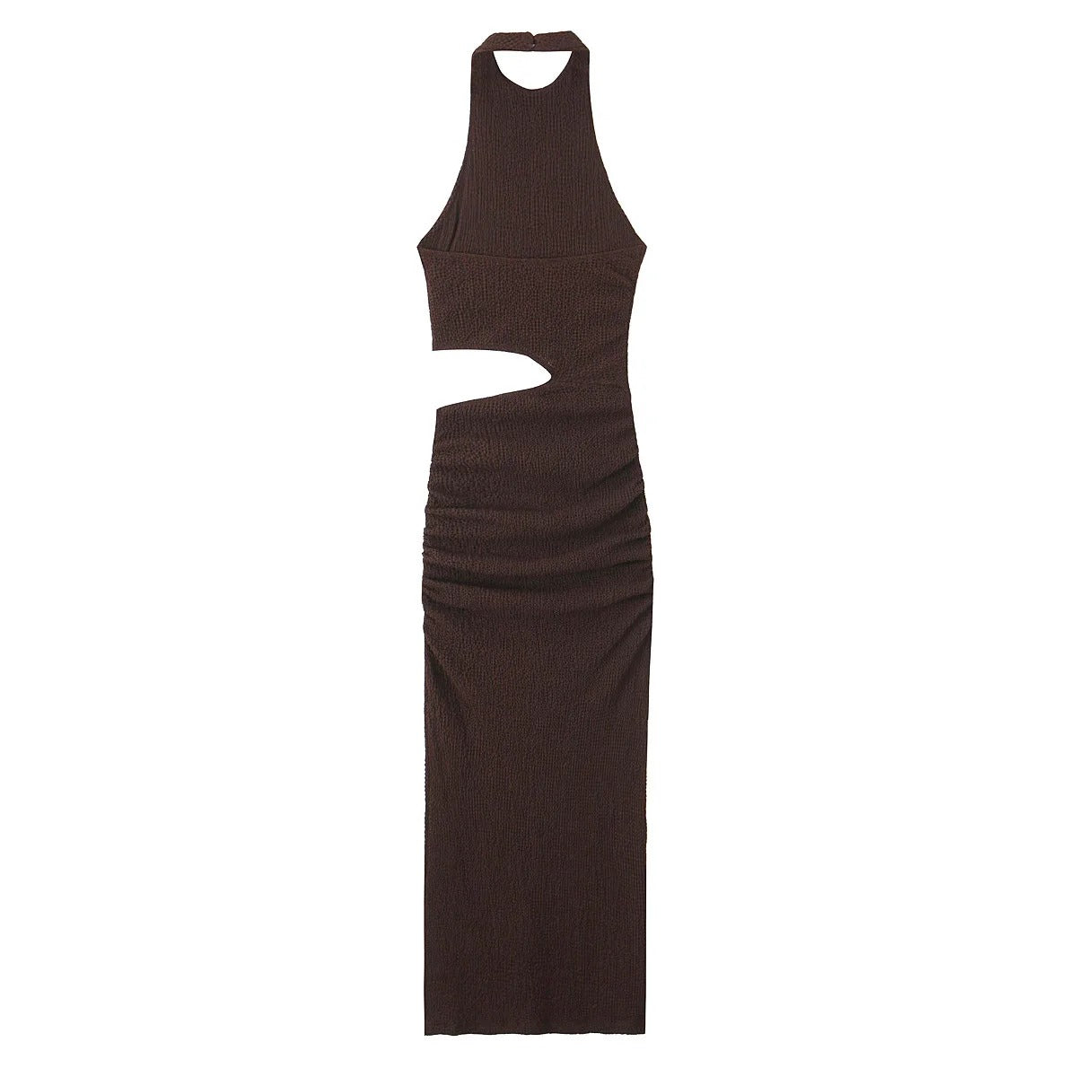 Alma | Vestido Midi Halter con Espalda Descubierta y Textura Calada