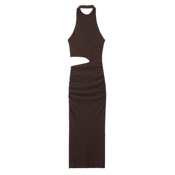 Alma | Vestido Midi Halter con Espalda Descubierta y Textura Calada