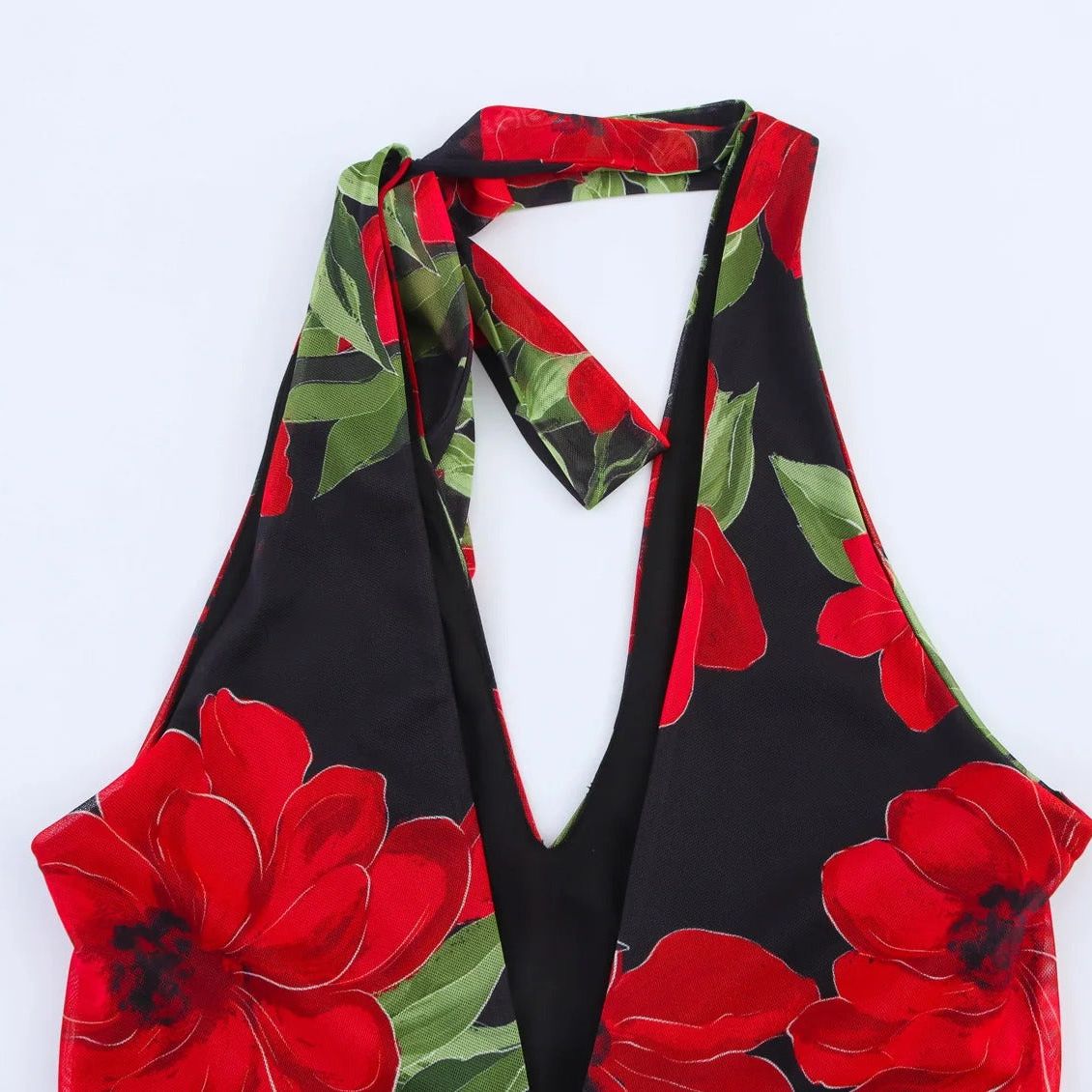 Violeta | Vestido Largo de Tul Estampado con Escote en V y Tirantes