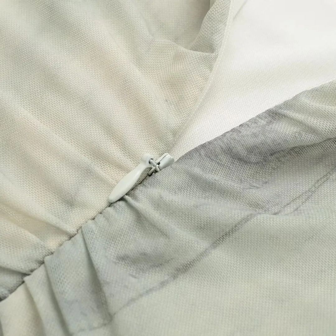 Aura | Vestido Midi Asimétrico de Tul Estampado con Manga Única