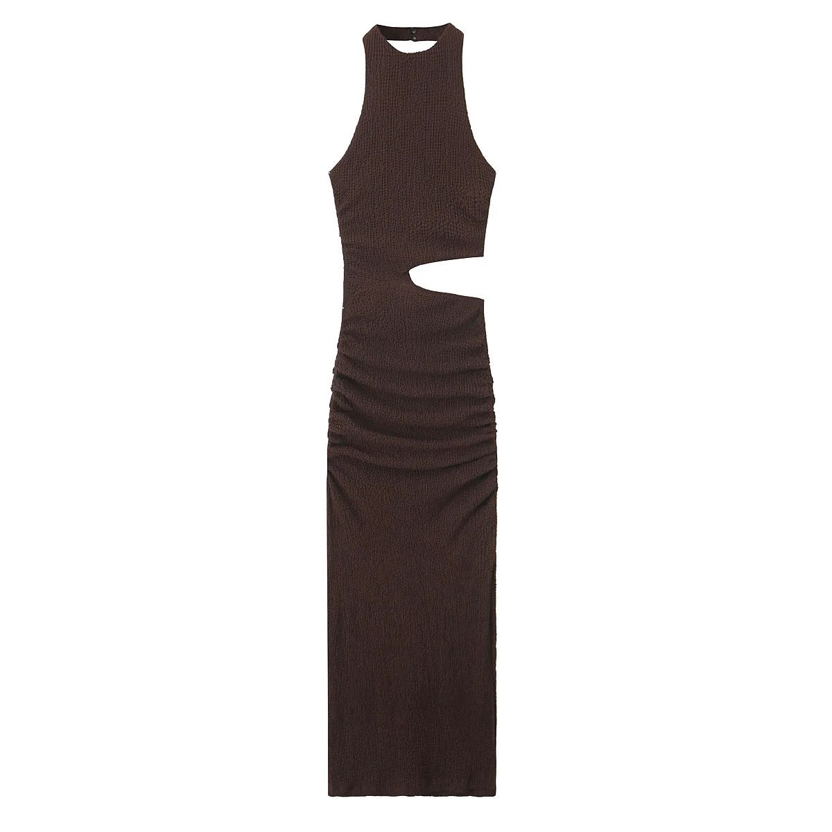 Alma | Vestido Midi Halter con Espalda Descubierta y Textura Calada