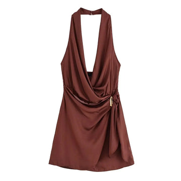 Lucía | Vestido Mini Elegante con Escote Halter y Detalles Dorados