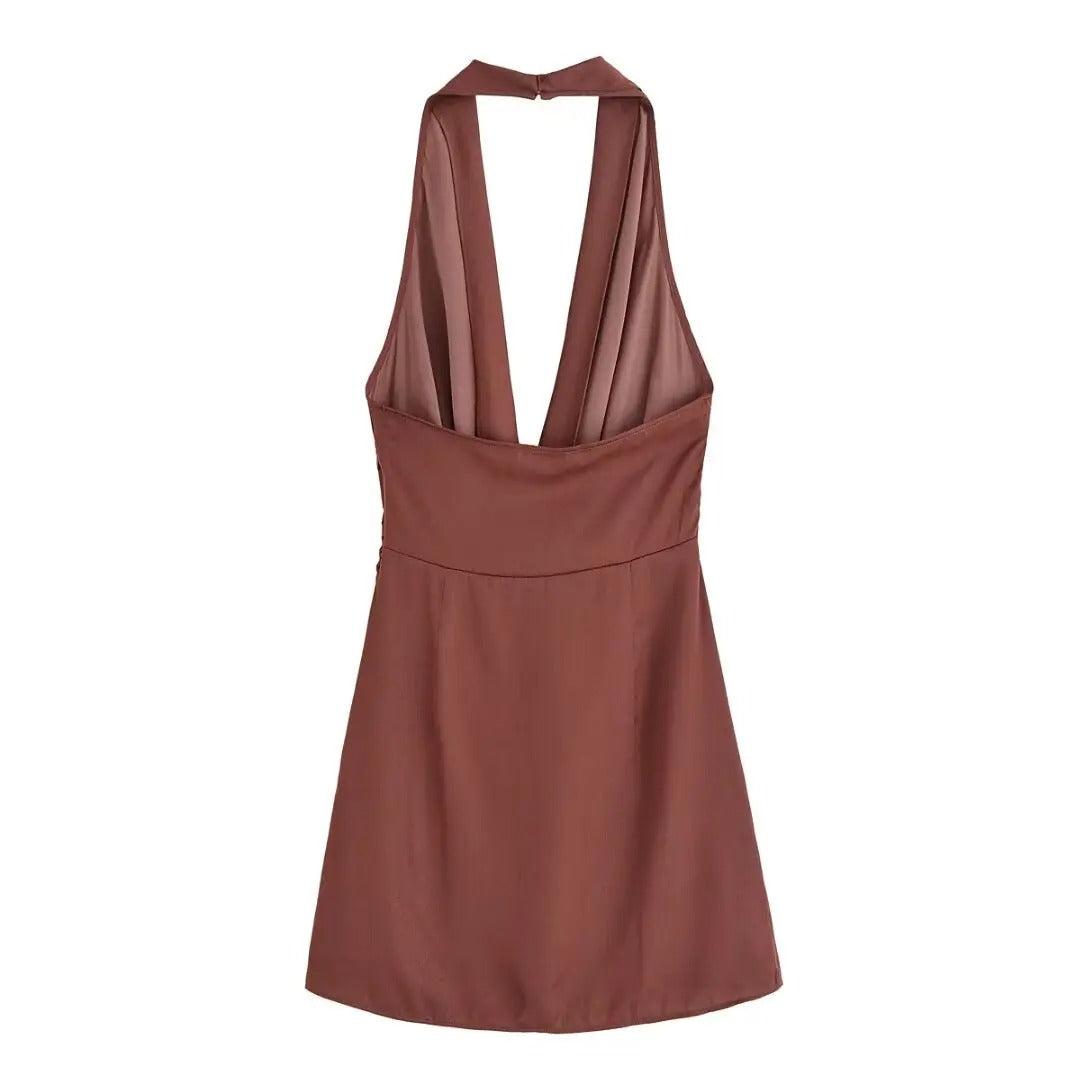 Lucía | Vestido Mini Elegante con Escote Halter y Detalles Dorados